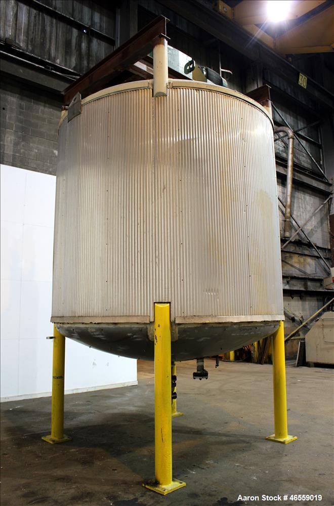 Used Zero Manufacturing Mixing Tank, 6,000 Gallon, 316 Stainless Steel, Vertical. Approximately 120" diameter x 106" straight side. Dished Top, Dish Bottom. Single Shell, Insulated. Carbon steel I-be...