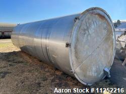 Used-Stainless Steel Bulk Storage Tank, Approximately 8,600 Gallon capacity, 304 Stainless Steel. Vessel measures 94" diamet...