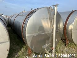 Used- Tolan Horizontal Tank, 5,800 Gallons, Stainless Steel. Approximate 78" diameter x 24' long, slight coned heads. Mounte...