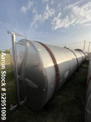 Used- Tolan Horizontal Tank, 5,800 Gallons, Stainless Steel. Approximate 78" diameter x 24' long, slight coned heads. Mounte...