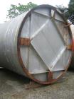 Used Approximate 10,000 gallon vertical 304 stainless steel tank. 11' Diameter x 15' straight side. With flat top and slope bottom heads.