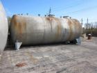 Used Approximately 15,000 Gallon 316 Stainless Steel Horizontal Storage Tank.  Approximately 10' diameter x 24' straight side.  Dished heads.  Various top openings.