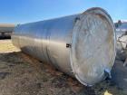 Used- Stainless Steel Bulk Storage Tank, Approximately 8,600 Gallon capacity, vessel measures 94