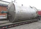 Used- 12,000 Gallon Stainless Steel Tank. 12' diameter x 16' straight side. 4' carbon steel skirt, dished ends, 24