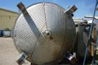Used 7,200 Gallon Stainless Steel Scrape Agitation Tank. Jacketed, 316L stainless steel, vertical. 10' inside diameter x 11'9''. 18' high, 24'' cone bottom. 3'' tri clamp discharge. Two zone dimple j...