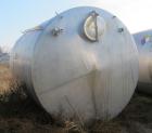 Used Saracco Tank & Mfg Approximately 5,200 Gallon Stainless Steel Storage Tank. Approximately 9' diameter x 11' straight side. Flat bottom and slight cone top. Various top openings including a 17
