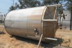 Used Tank, Approximate 12,000 Gallon, Stainless Steel tank, Vertical. Approximately 11' diameter x 16' straight side, cone top with 2” diameter center top opening, 20” diameter top manway and 4” diam...