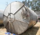 Used Tank, Approximate 12,000 Gallon, Stainless Steel tank, Vertical. Approximately 11' diameter x 16' straight side, cone top with 2” diameter center top opening, 20” diameter top manway and 4” diam...