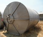 Used Tank, Approximate 12,000 Gallon, Stainless Steel tank, Vertical. Approximately 11' diameter x 16' straight side, cone top with 2” diameter center top opening, 20” diameter top manway and 4” diam...