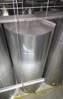 Used Tank, Approximate 19,500 Gallon, 14 Gauge Stainless steel, Vertical. Approximate 130” diameter x 336” straight side, coned top, 7” sloped bottom. Openings top 16” man way with cover and approxim...