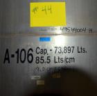 Used Tank, Approximate 19,500 Gallon, 14 Gauge Stainless steel, Vertical. Approximate 130” diameter x 336” straight side, coned top, 7” sloped bottom. Openings top 16” man way with cover and approxim...