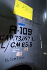 Used Tank, Approximate 19,500 Gallon, 14 Gauge Stainless steel, Vertical. Approximate 130” diameter x 336” straight side, coned top, 7” sloped bottom. Openings top 16” man way with cover and approxim...