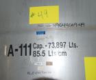 Used Tank, Approximate 19,500 Gallon, 14 Gauge Stainless steel, Vertical. Approximate 130” diameter x 336” straight side, coned top, 7” sloped bottom. Openings top 16” man way with cover and approxim...