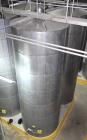 Used Tank, Approximate 19,500 Gallon, 14 Gauge Stainless steel, Vertical. Approximate 130” diameter x 336” straight side, coned top, 7” sloped bottom. Openings top 16” man way with cover and approxim...