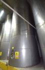 Used Tank, Approximate 19,500 Gallon, 14 Gauge Stainless steel, Vertical. Approximate 130” diameter x 336” straight side, coned top, 7” sloped bottom. Openings top 16” man way with cover and approxim...