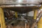 Used Approximate 6,750 gallon Stainless Steel Tank With Diaphragm Pump, V-4332. Flat top with misc. inlets & openings. Cone bottom with center bottom outlet. Side bottom manway. Has stainless steel l...