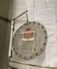 Used Approximate 8,680 gallon 316L Stainless Steel Agitated Tank With Goulds Centrifugal Pump. V-4508, P-4203.  Atmos. at 212 degrees F internal pressure. Top entering Agitator (HP unknown). Cone bot...