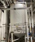 Used Approximate 8,900 gallon 316L Stainless Steel Agitated Tank With Goulds Centrifugal Pump, V-4139, P-4139.  Atmos. at 212 degrees F internal pressure. Top entering Agitator (HP unknown). Cone bot...