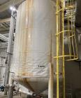 Used Approximate 8,900 gallon 316L Stainless Steel Agitated Tank With Goulds Centrifugal Pump, V-4139, P-4139.  Atmos. at 212 degrees F internal pressure. Top entering Agitator (HP unknown). Cone bot...