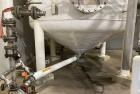 Used Approximate 8,900 gallon 316L Stainless Steel Agitated Tank With Goulds Centrifugal Pump, V-4139, P-4139.  Atmos. at 212 degrees F internal pressure. Top entering Agitator (HP unknown). Cone bot...