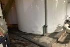 Used Approximate 7900 gallon Stainless Steel Mixing Tank, V-4320. Pump P-4320: Industrial Electric Motor. 60 hz, 230/460 V.