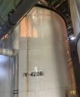 Used Approximate 7900 gallon Stainless Steel Mixing Tank, V-4208. Pump P-4328: 5 hp, 3510 RPM, 50/60 HZ, 230/460 V.