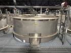 Used ICCNW Single wall stainless steel mixing tank, 120 diameter x 11FT high, 6,813 gallon capacity, (TK 232), 4 blade agitator with 5HP drive, mounted on load cells (East 2)
