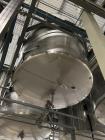 Used ICCNW Single wall stainless steel mixing tank, 120 diameter x 11FT high, 6,813 gallon capacity, (TK 233), 4 blade agitator with 5HP drive, mounted on load cells (East 2)