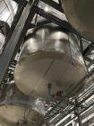 Used ICCNW Single wall stainless steel mixing tank, 120 diameter x 11FT high, 6,813 gallon capacity, (TK 237), 4 blade agitator with 5HP drive, mounted on load cells (East 2)