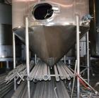 Used Apache Tank, 6500 Gallon, 316 Stainless Steel, Vertical. Approximate 102” diameter x 172” straight side. Dished top, 70” coned bottom. Side entering agitator with a 3 blade prop, driven by a 3hp...