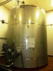 Used 10,000 Stainless Steel Single Shell Mixing Tank. Domed top, sloped bottom mixing tank with vent on top, bottom side manway, bottom side 6.25 hp agitator with 155 final rpm mixer. 12' diameter x ...