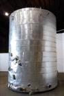Used Evans & Sons Tank, 9000 Gallon, 316 Stainless Steel, Vertical. Approximate 126” diameter x 168” straight side, flat top and bottom. Internal atmospheric at 150 degrees F. Openings top 2”, (4) 4”...