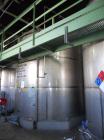 Used Krenz approx. 10,000 gallon stainless steel storage tank. Approx. 12' diameter x 12' straight side. Flat bottom and slight cone top. Various top openings including a 17