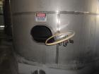 Used Krenz approx. 10,000 gallon stainless steel storage tank. Approx. 12' diameter x 12' straight side. Flat bottom and slight cone top. Various top openings including a 17