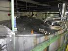 Used Krenz Approximately 8,500 Gallon Stainless Steel Storage Tank. Approximately 11' diameter x 12' straight side. Flat bottom and slight cone top. Various top openings including a 17