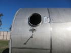 Used Saracco Tank & Mfg Approximately 8,500 Gallon Stainless Steel Storage Tank. Approximately 11' diameter x 12' straight side. Flat bottom and slight cone top. Various top openings including a 17