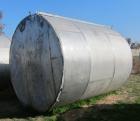 Used Saracco Tank & Mfg Approximately 5,200 Gallon Stainless Steel Storage Tank. Approximately 9' diameter x 11' straight side. Flat bottom and slight cone top. Various top openings including a 17