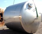 Used Walker Stainless Tank, 5000 Gallon, Model 9560, 304 Stainless Steel, Vertical. Approximate 120” diameter x 104” straight side, dished top, sloped bottom. Openings top (2) 3” NPT, 18” man way wit...
