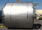 Used Walker Stainless Tank, 5000 Gallon, Model 9560, 304 Stainless Steel, Vertical. Approximate 120” diameter x 104” straight side, dished top, sloped bottom. Openings top (2) 3” NPT, 18” man way wit...