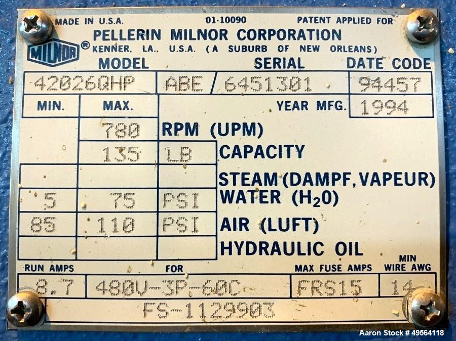 Used Milnor Industrial Washing Machine, Model 42026QHP.