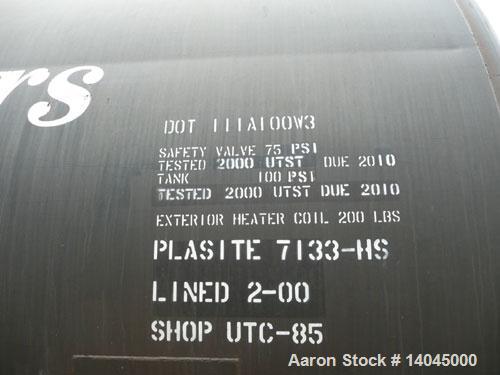 Used-Trinity Tank Car, 17,574 Gallon Carbon Steel Lined Railcar. DOT Classification #111A100W3. Insulation is 4" fiberglass....