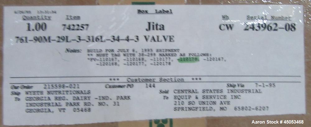 Unused Alfa Laval Tri-Clover 3" 316L Stainless Y Body Shut-Off Valves