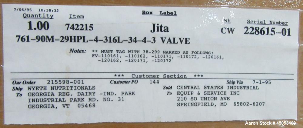 Lot of 4 New in Box Tri-Clover 4" Sanitary Y Body Shut-Off Valves