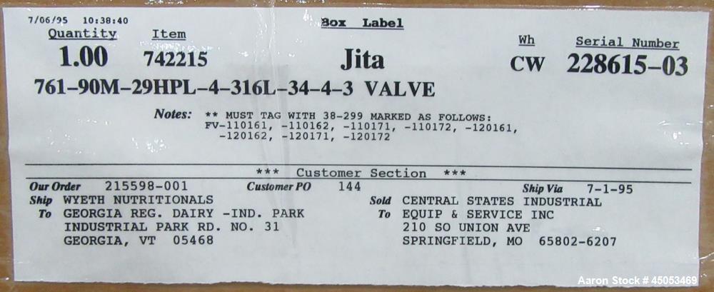 Lot of 4 New in Box Tri-Clover 4" Sanitary Y Body Shut-Off Valves