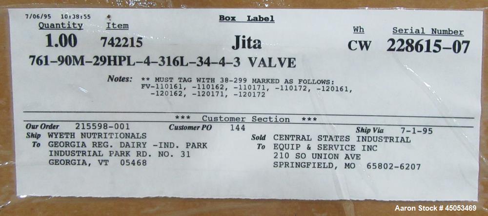 Lot of 4 New in Box Tri-Clover 4" Sanitary Y Body Shut-Off Valves