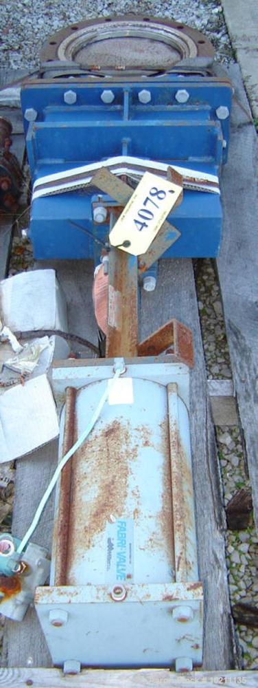Used Fabri Valve Company 12" Knife Gate Valve, Size 12.Cold working pressure 150 psi.Complete with air cylinder and solenoid valve.Overall length is 75".