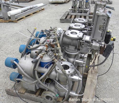 Used Sanitary 3'' Valve Banks, Stainless Steel. (1) Bank with (3) Keystone Morin 316 stainless steel actuators, and (8) Tuchenhagen valves, (1) Bank with (4) GEA type DE-OD3''-SZ valves, and (2) GEA ...