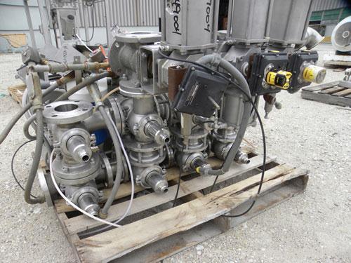 Used Sanitary 3'' Valve Banks, Stainless Steel. (1) Bank with (3) Keystone Morin 316 stainless steel actuators, and (8) Tuchenhagen valves, (1) Bank with (4) GEA type DE-OD3''-SZ valves, and (2) GEA ...