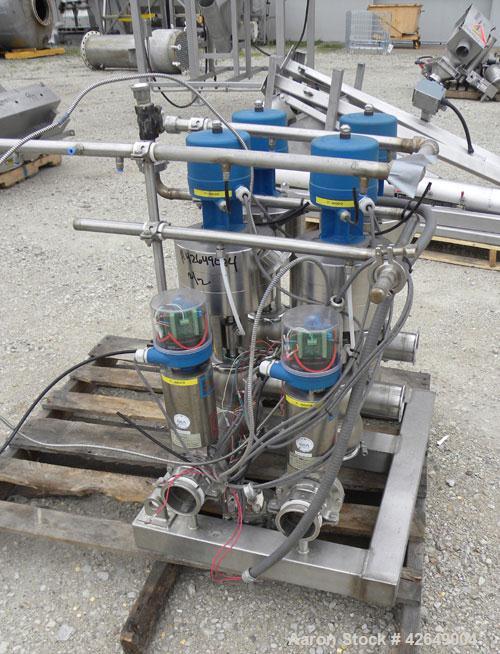Used Sanitary 3'' Valve Banks, Stainless Steel. (1) Bank with (3) Keystone Morin 316 stainless steel actuators, and (8) Tuchenhagen valves, (1) Bank with (4) GEA type DE-OD3''-SZ valves, and (2) GEA ...