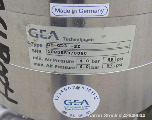Used Sanitary 3'' Valve Banks, Stainless Steel. (1) Bank with (3) Keystone Morin 316 stainless steel actuators, and (8) Tuchenhagen valves, (1) Bank with (4) GEA type DE-OD3''-SZ valves, and (2) GEA ...